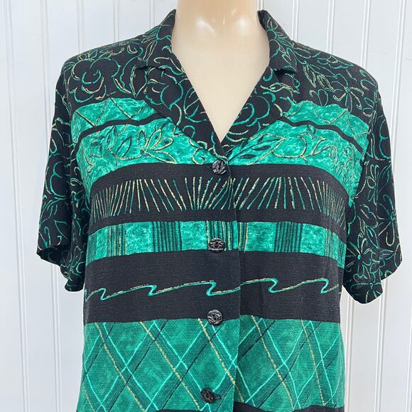 Vintage Fritzi Short Sleeve Blouse 80s 90s Art Deco Geometric Abstract Button Up - Picture 1 of 12